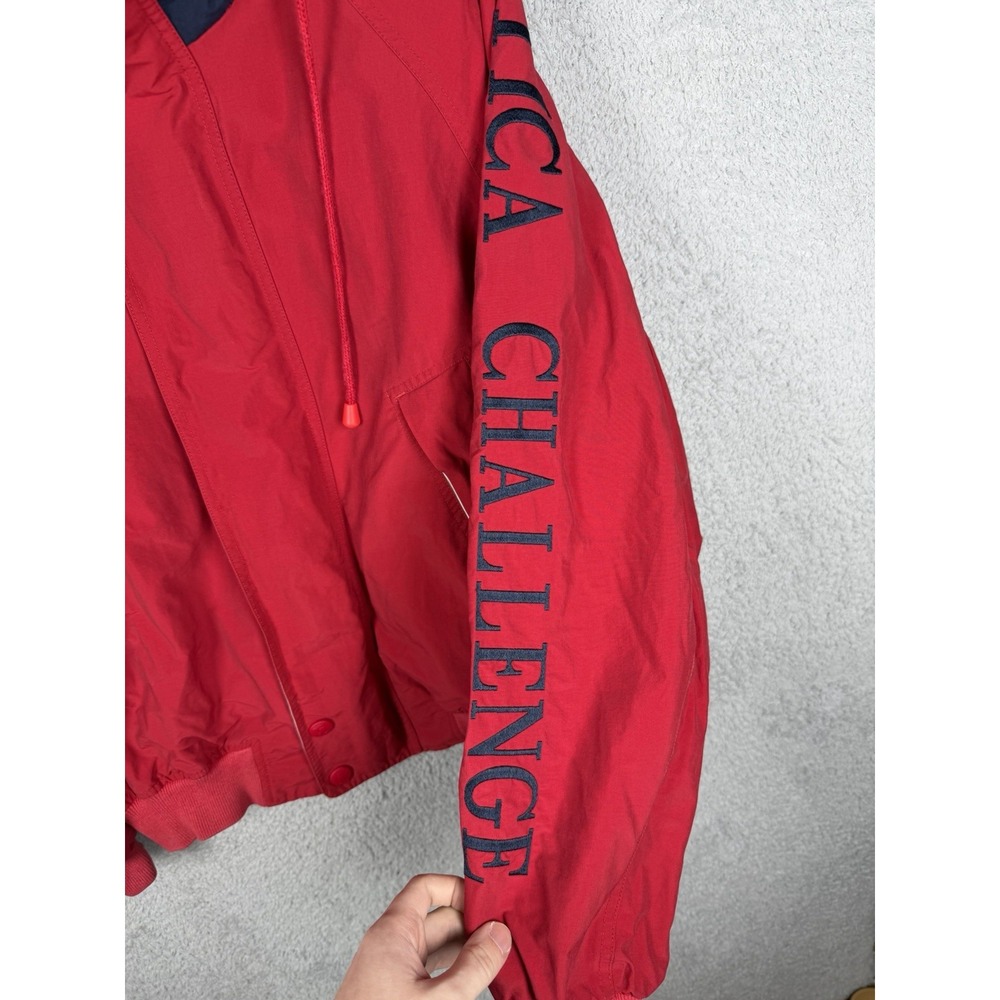 Vintage 90s Nautica Challenge J-Class Sailing Jacket Mens L Red Windbreaker - Picture 7 of 10